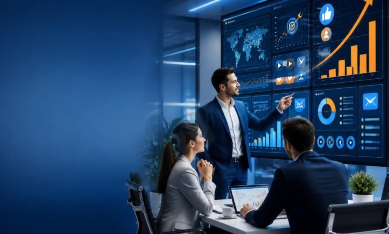Business team analyzing digital marketing strategies to increase sales