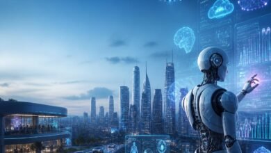 Futuristic artificial intelligence technology transforming business and daily life