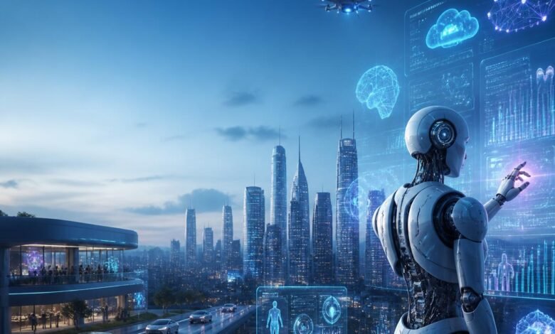 Futuristic artificial intelligence technology transforming business and daily life