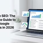 On-Page SEO guide showing website optimization, keyword research, page speed, and search ranking improvements.
